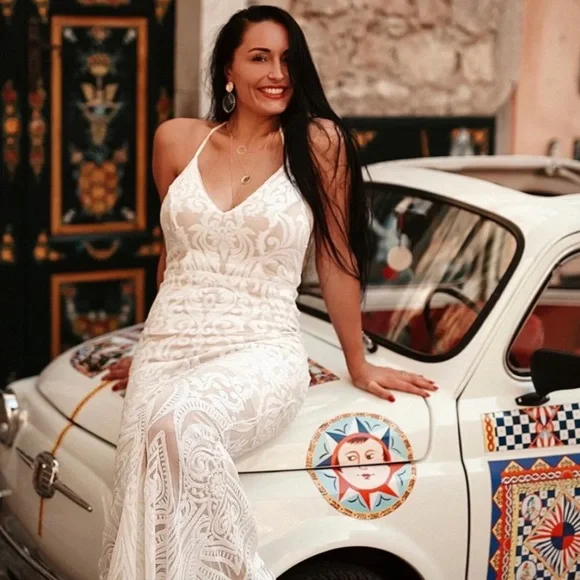 Windsor Meg Formal Sequin Halter Dress White Sz M - Picture 15 of 15